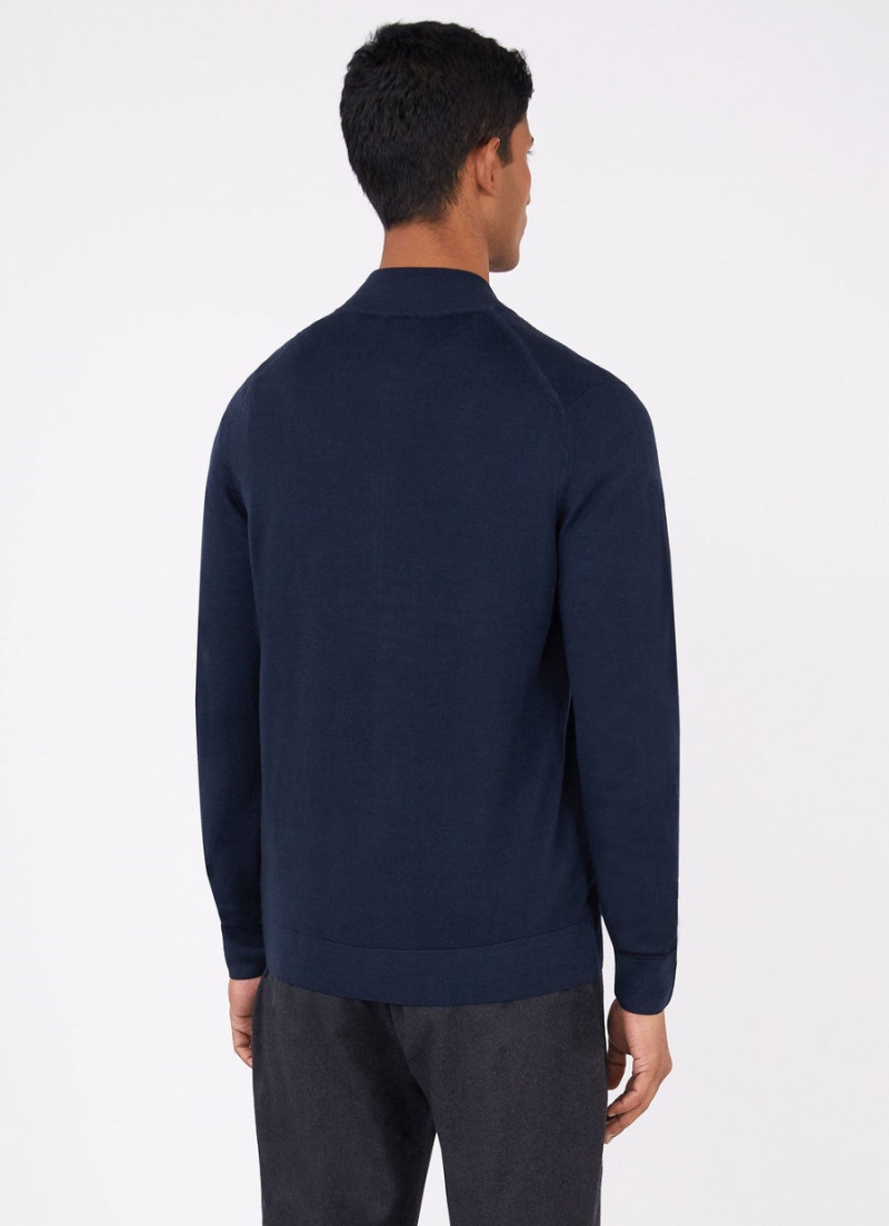 Navy Sunspel Extra‑Fine Merino Zip Cardigan | 36874-WXAH | USA