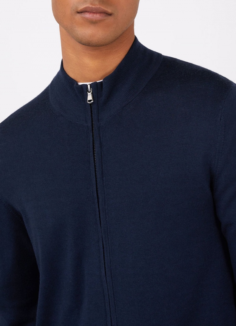 Navy Sunspel Extra‑Fine Merino Zip Cardigan | 36874-WXAH | USA