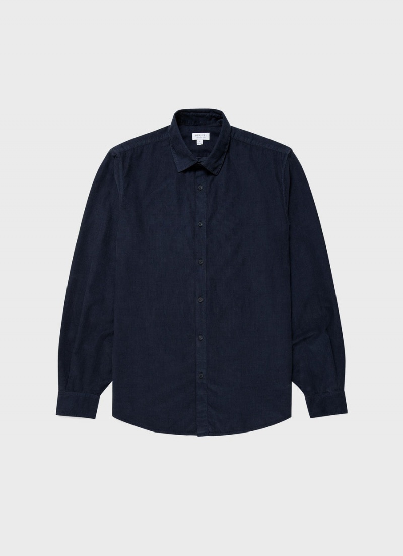 Navy Sunspel Fine Cord Shirt | 34028-STUB | USA