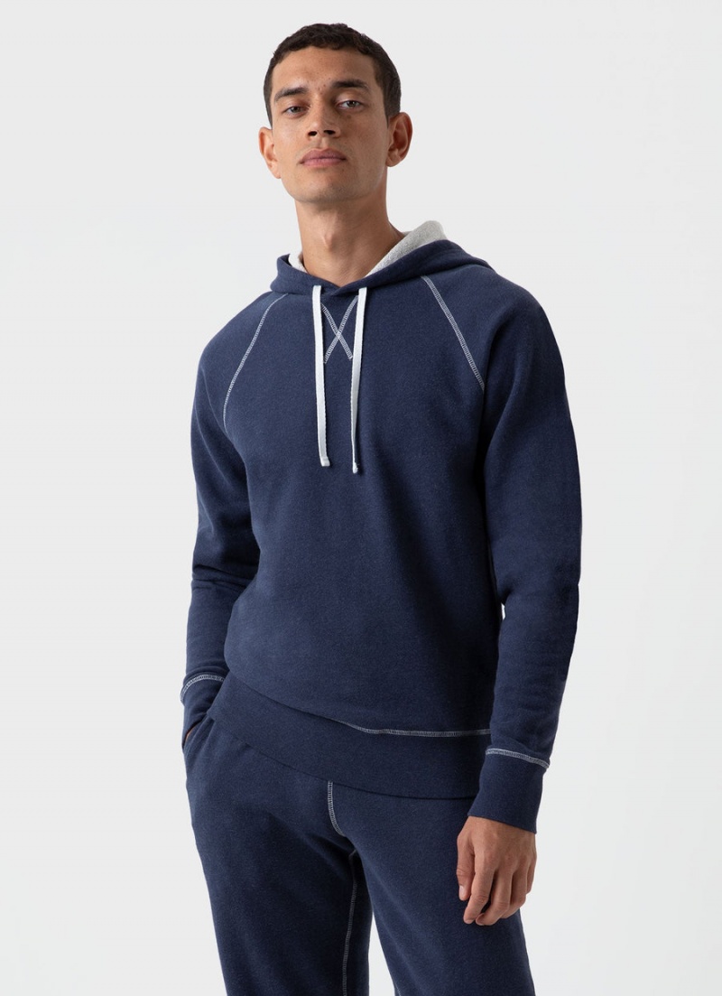 Navy Sunspel Fleeceback Hoody | 47623-TWPL | USA