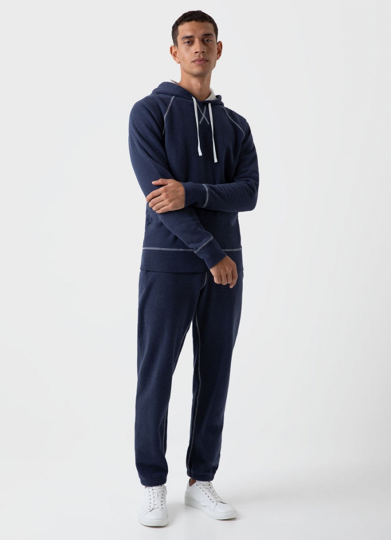 Navy Sunspel Fleeceback Hoody | 47623-TWPL | USA