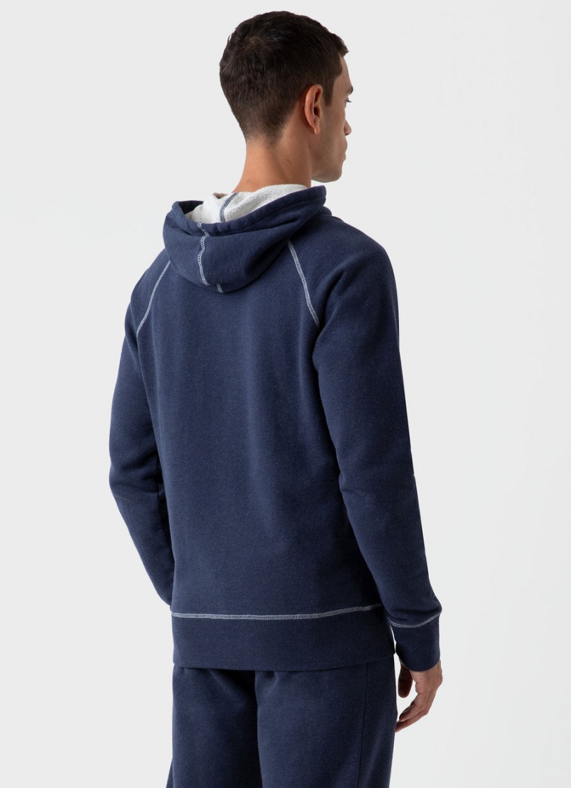 Navy Sunspel Fleeceback Hoody | 47623-TWPL | USA