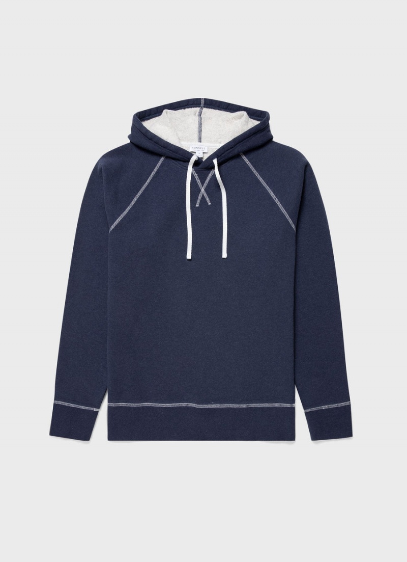 Navy Sunspel Fleeceback Hoody | 47623-TWPL | USA