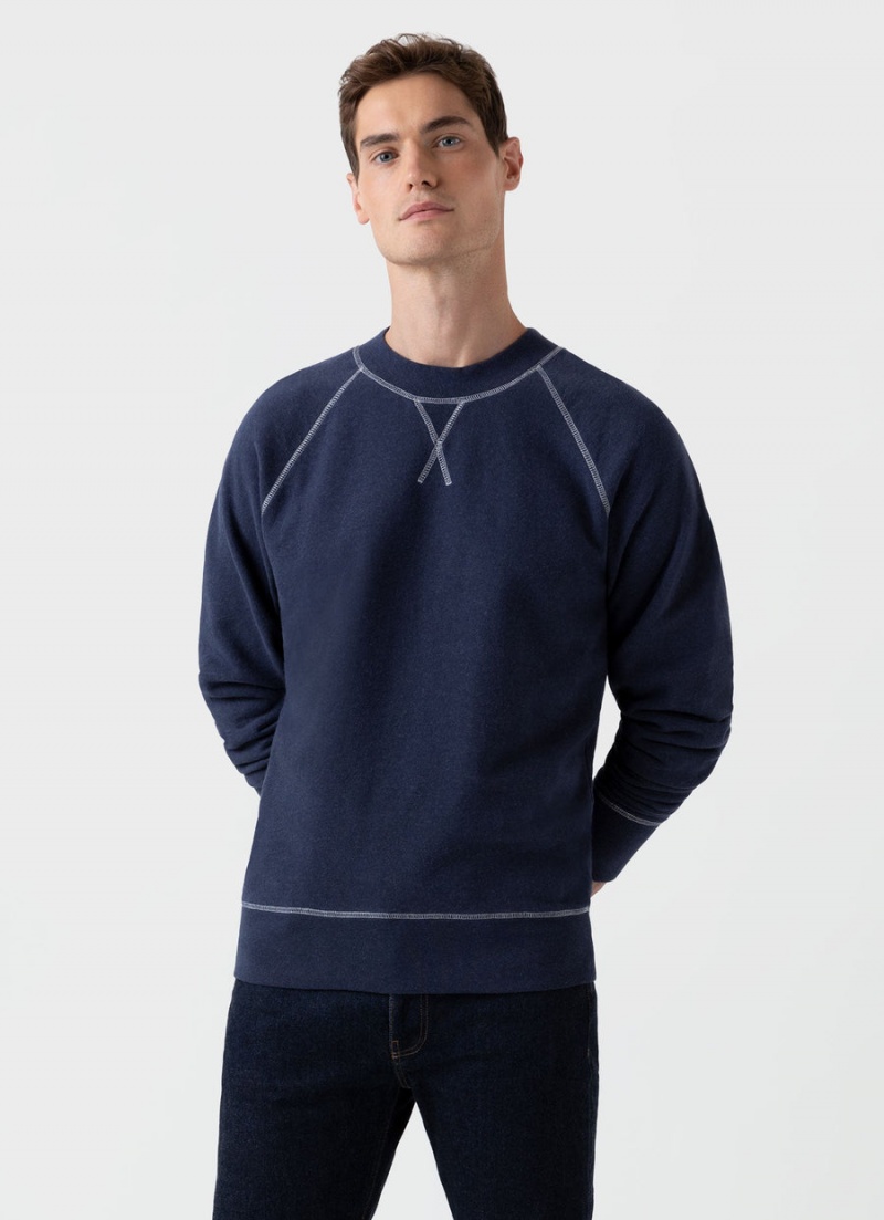 Navy Sunspel Fleeceback Sweatshirt | 87591-RFQV | USA