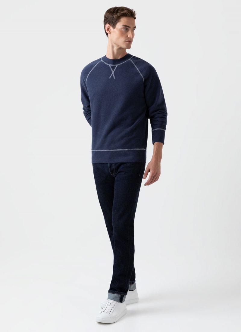 Navy Sunspel Fleeceback Sweatshirt | 87591-RFQV | USA