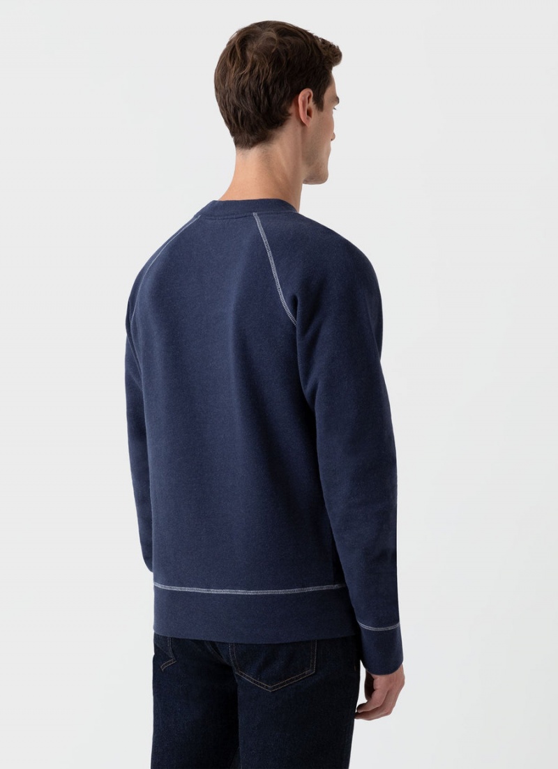 Navy Sunspel Fleeceback Sweatshirt | 87591-RFQV | USA