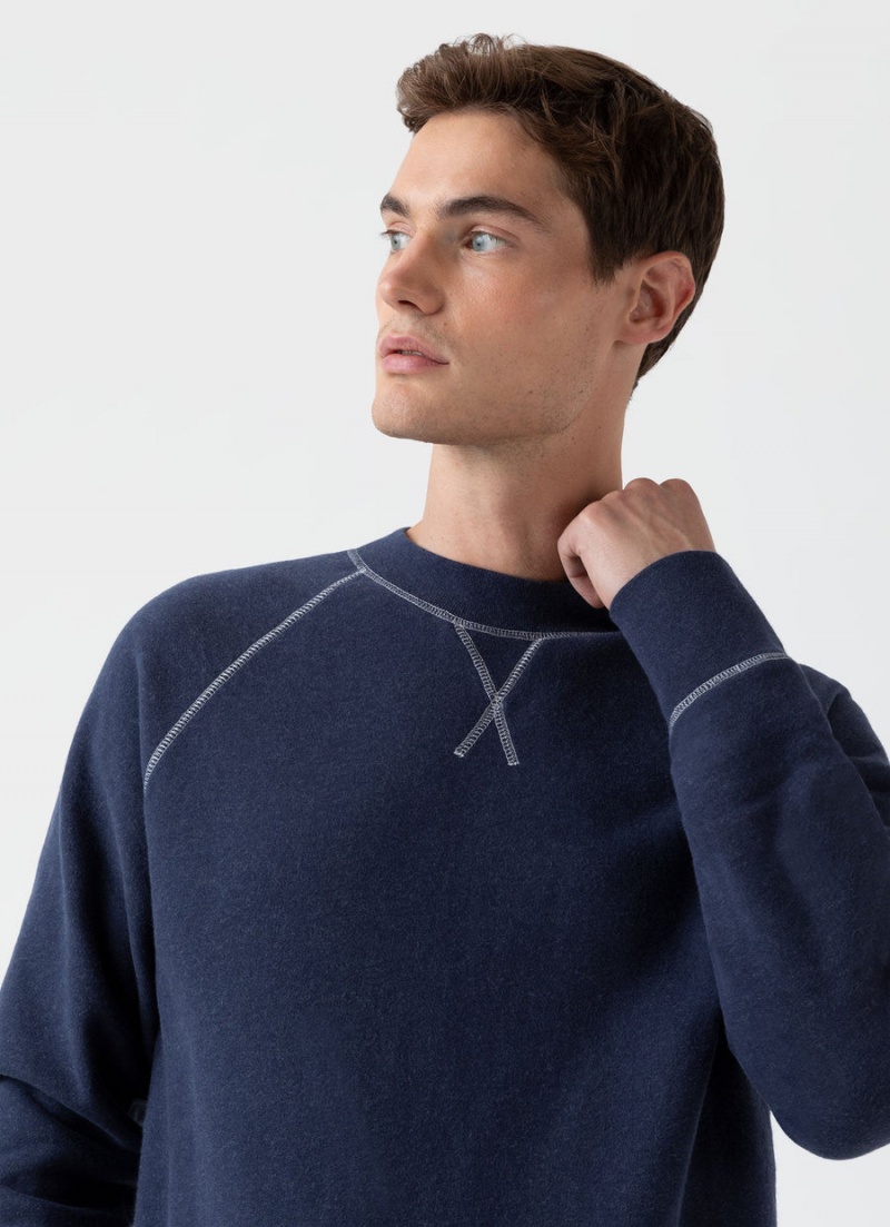 Navy Sunspel Fleeceback Sweatshirt | 87591-RFQV | USA