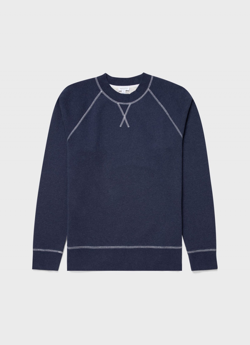 Navy Sunspel Fleeceback Sweatshirt | 87591-RFQV | USA