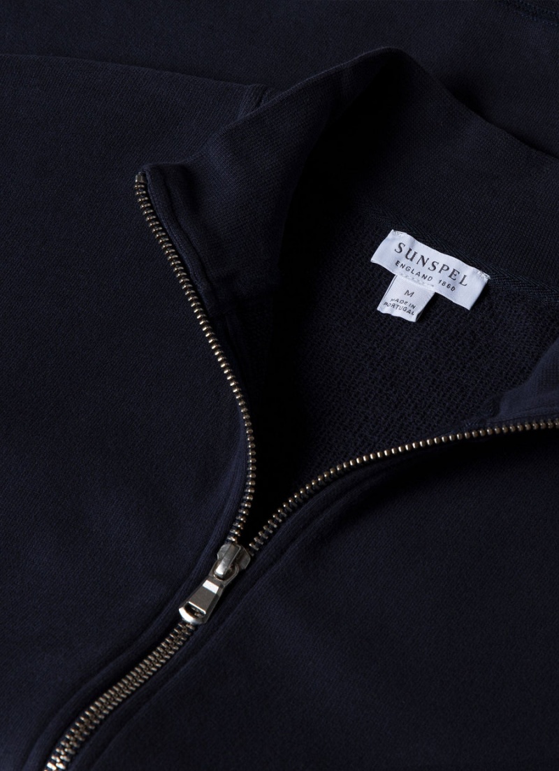 Navy Sunspel Half Zip Loopback Sweatshirt | 52179-VAXS | USA