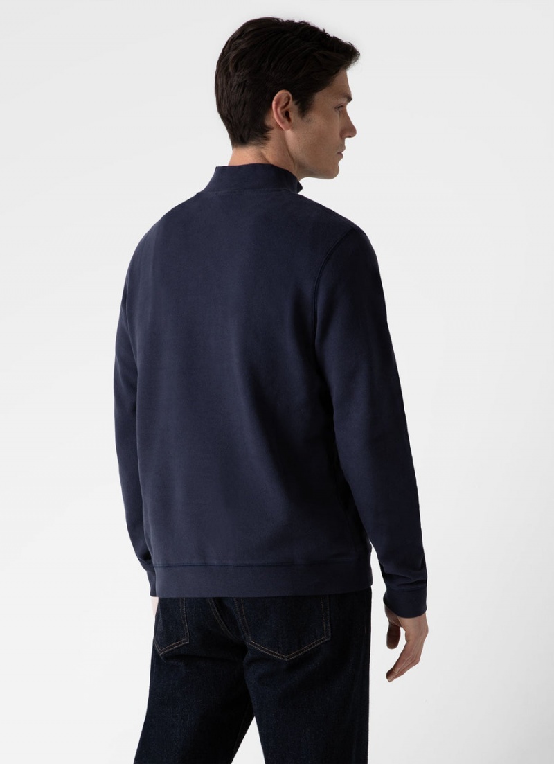 Navy Sunspel Half Zip Loopback Sweatshirt | 52179-VAXS | USA