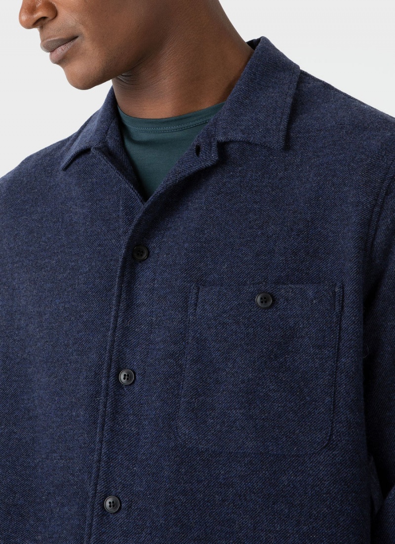 Navy Sunspel Heavy Flannel Overshirt | 02431-NVKT | USA