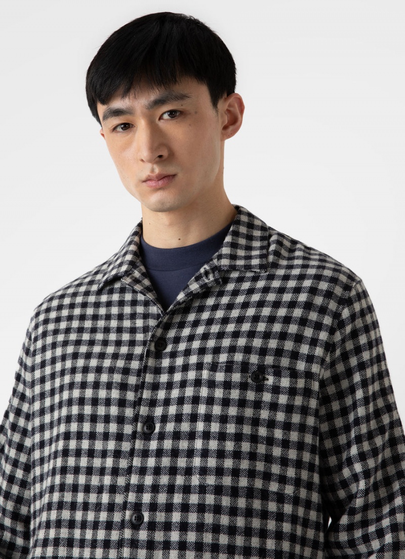 Navy Sunspel Heavy Flannel Overshirt | 45069-HPRN | USA