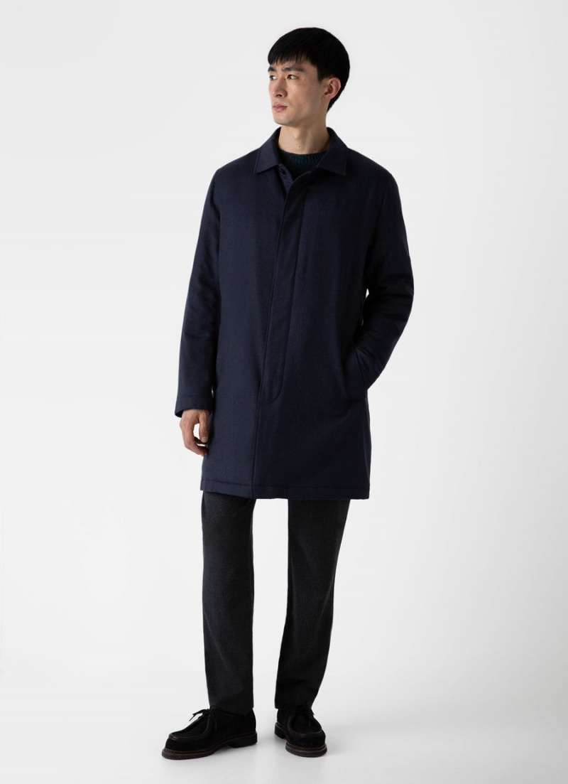 Navy Sunspel Insulated Wool Mac | 01726-XTPG | USA