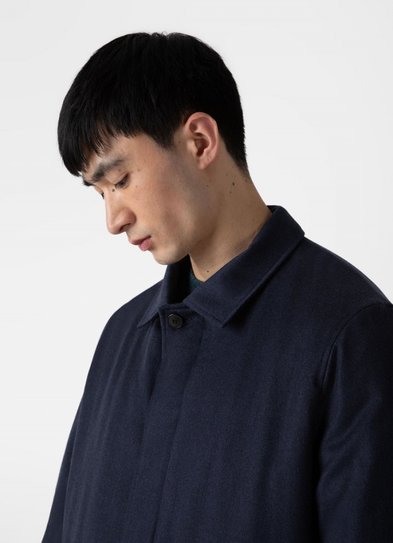 Navy Sunspel Insulated Wool Mac | 01726-XTPG | USA