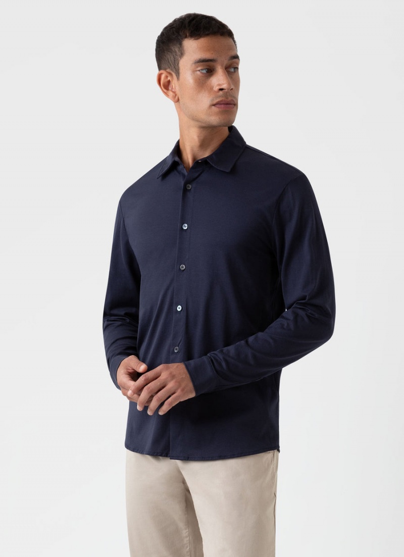 Navy Sunspel Jersey Shirt | 61734-ZYLO | USA