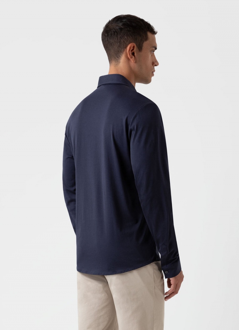 Navy Sunspel Jersey Shirt | 61734-ZYLO | USA