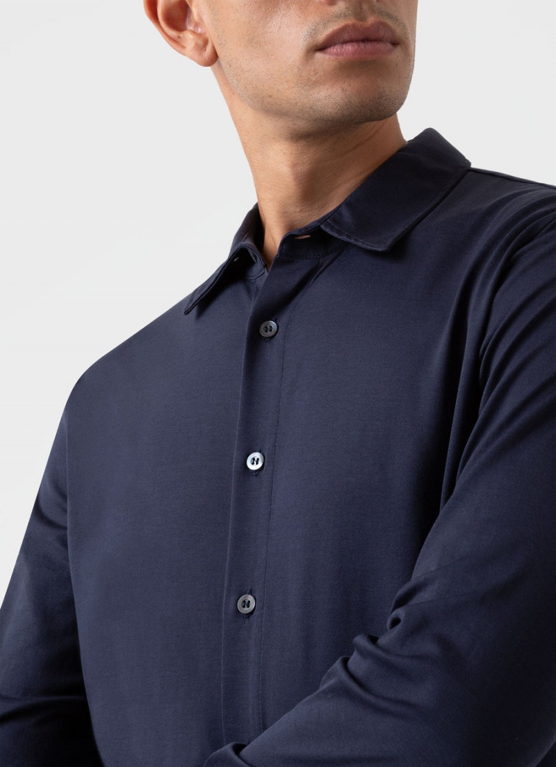 Navy Sunspel Jersey Shirt | 61734-ZYLO | USA