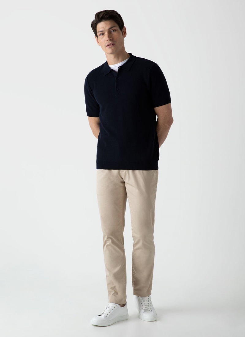 Navy Sunspel Knit Polo Shirt | 43291-ANJY | USA