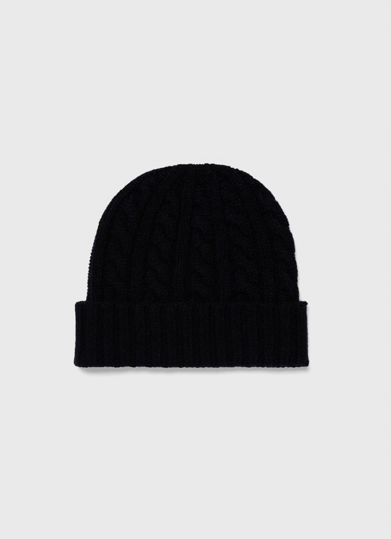 Navy Sunspel Lambswool Cable Hat | 94857-XOYU | USA