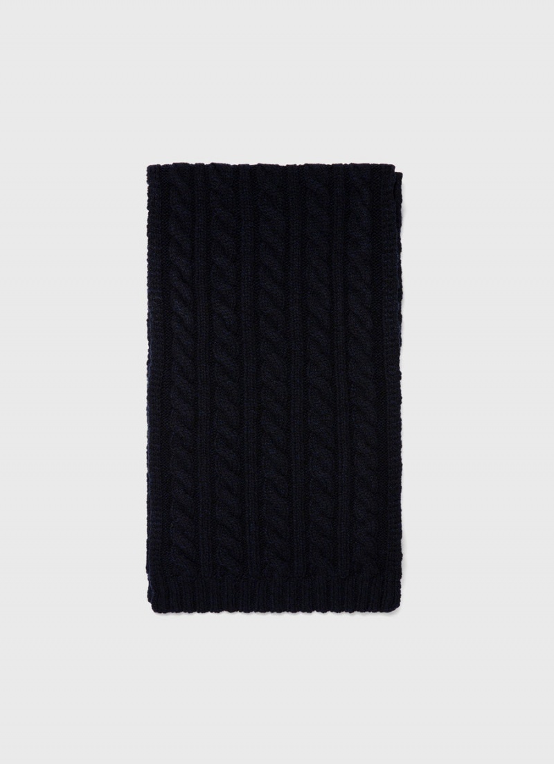 Navy Sunspel Lambswool Cable Scarf | 02761-QUCP | USA