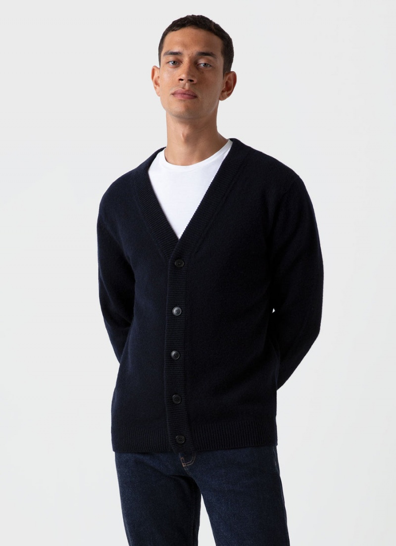 Navy Sunspel Lambswool Cardigan | 69712-LVDW | USA