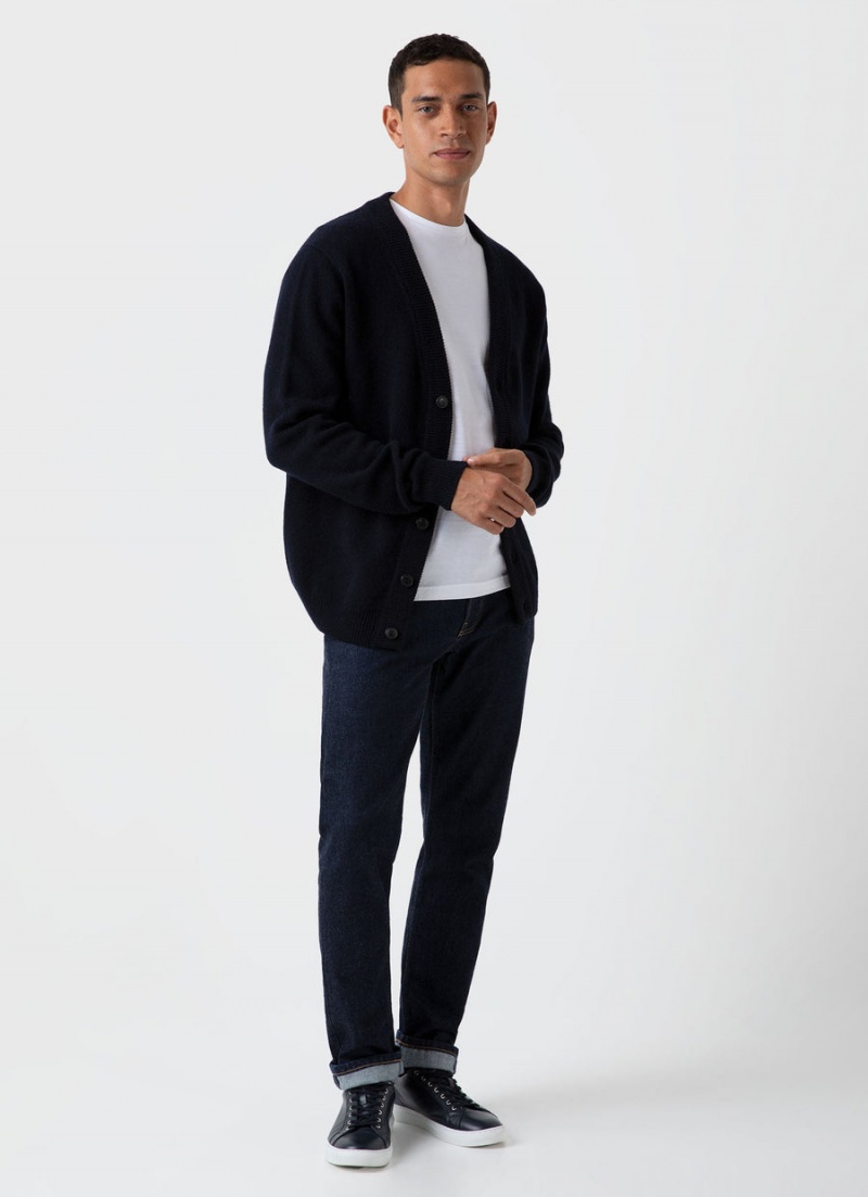 Navy Sunspel Lambswool Cardigan | 69712-LVDW | USA