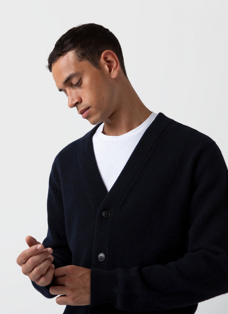 Navy Sunspel Lambswool Cardigan | 69712-LVDW | USA