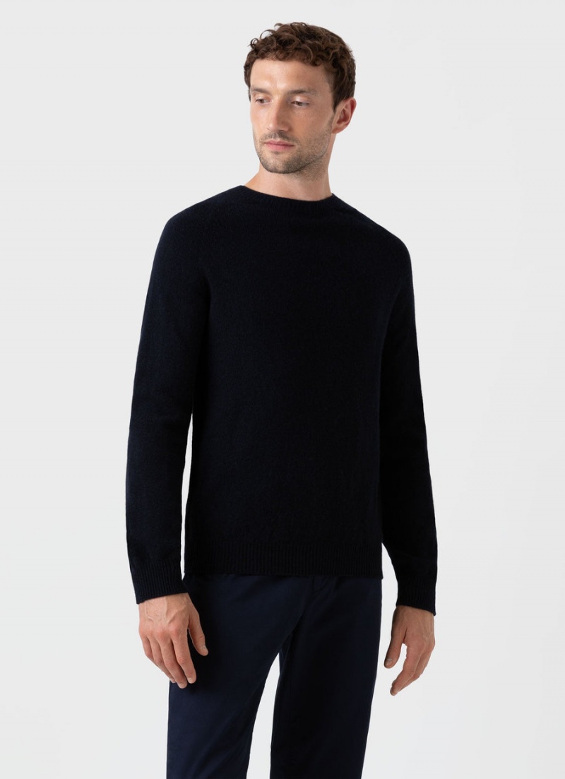 Navy Sunspel Lambswool Crew Neck Jumper | 74031-HTUD | USA