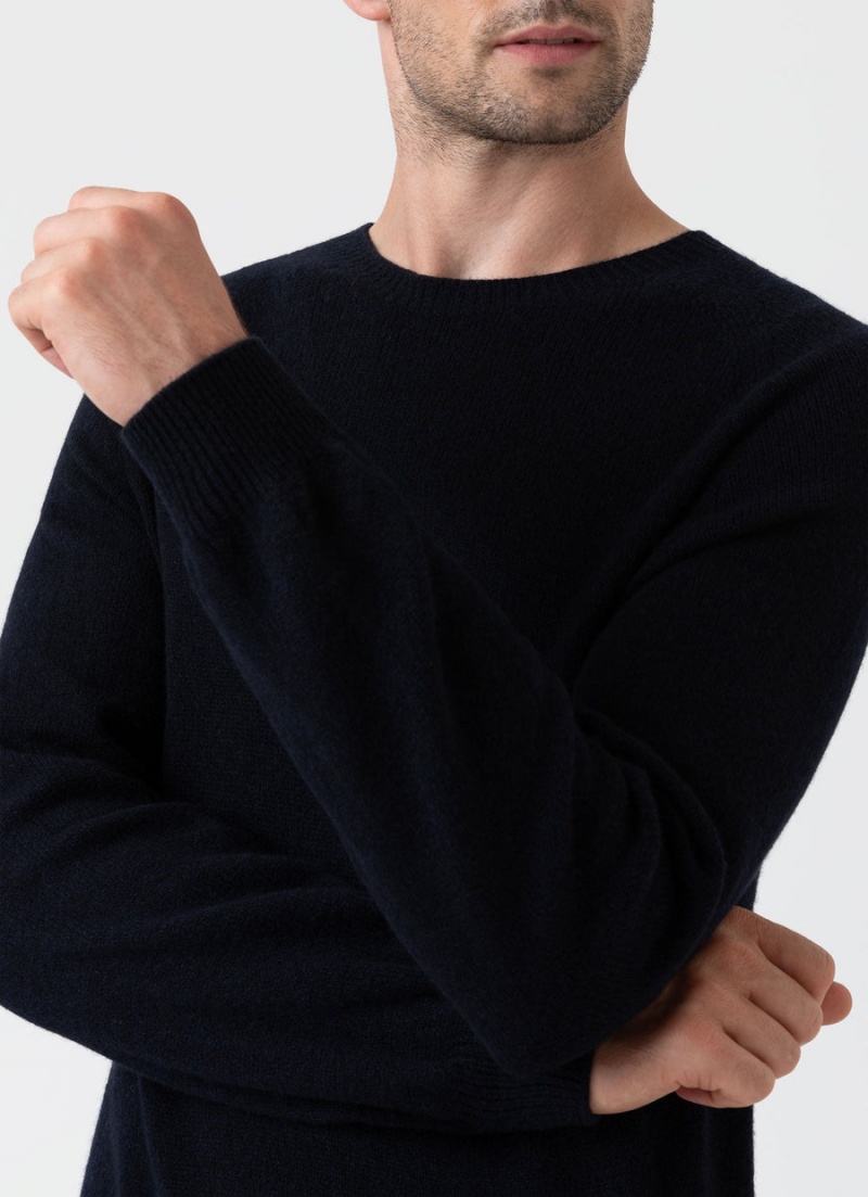 Navy Sunspel Lambswool Crew Neck Jumper | 74031-HTUD | USA