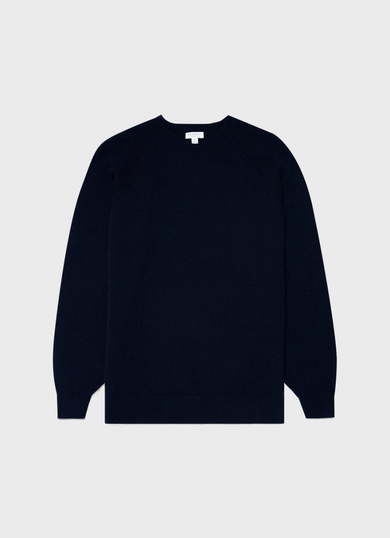 Navy Sunspel Lambswool Crew Neck Jumper | 74031-HTUD | USA