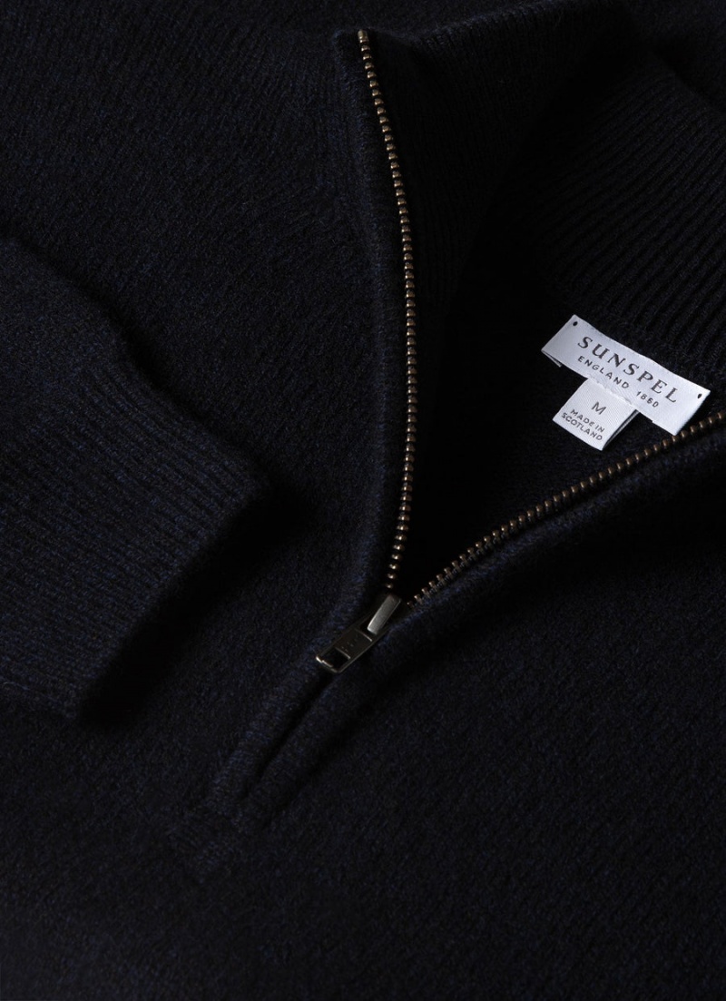 Navy Sunspel Lambswool Half Zip Jumper | 59467-UZHG | USA