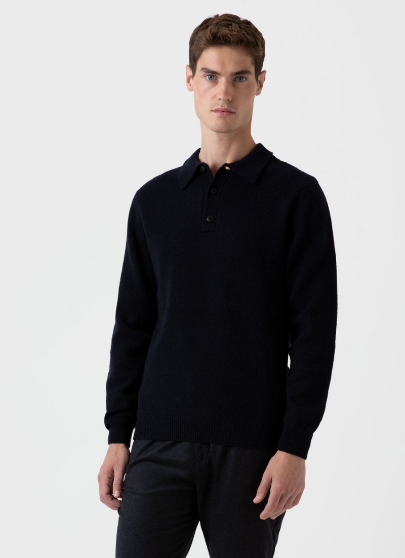 Navy Sunspel Lambswool Polo Shirt | 09637-XNVK | USA