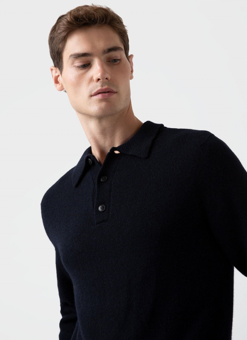 Navy Sunspel Lambswool Polo Shirt | 09637-XNVK | USA