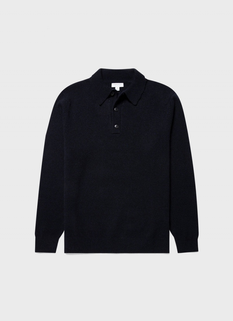 Navy Sunspel Lambswool Polo Shirt | 09637-XNVK | USA