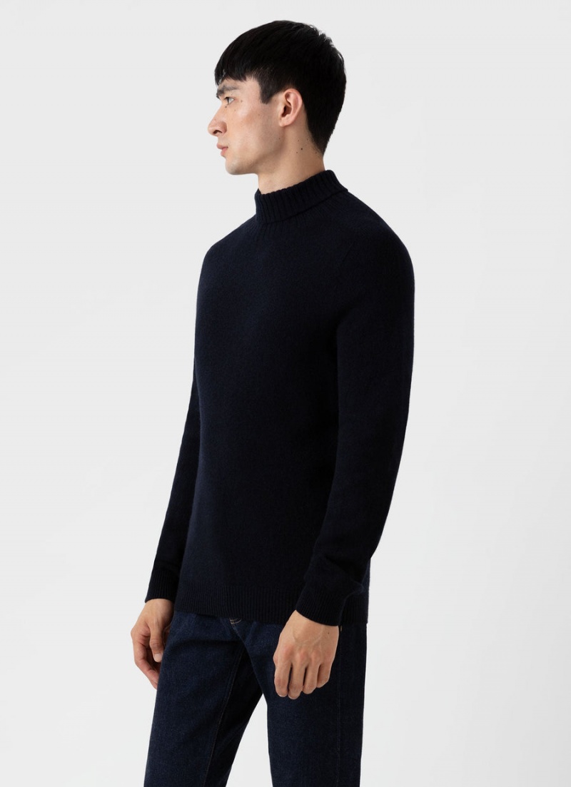 Navy Sunspel Lambswool Roll Neck | 19043-FBEX | USA