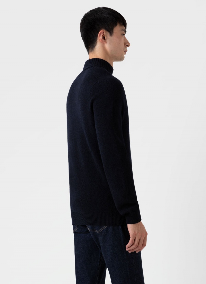 Navy Sunspel Lambswool Roll Neck | 19043-FBEX | USA