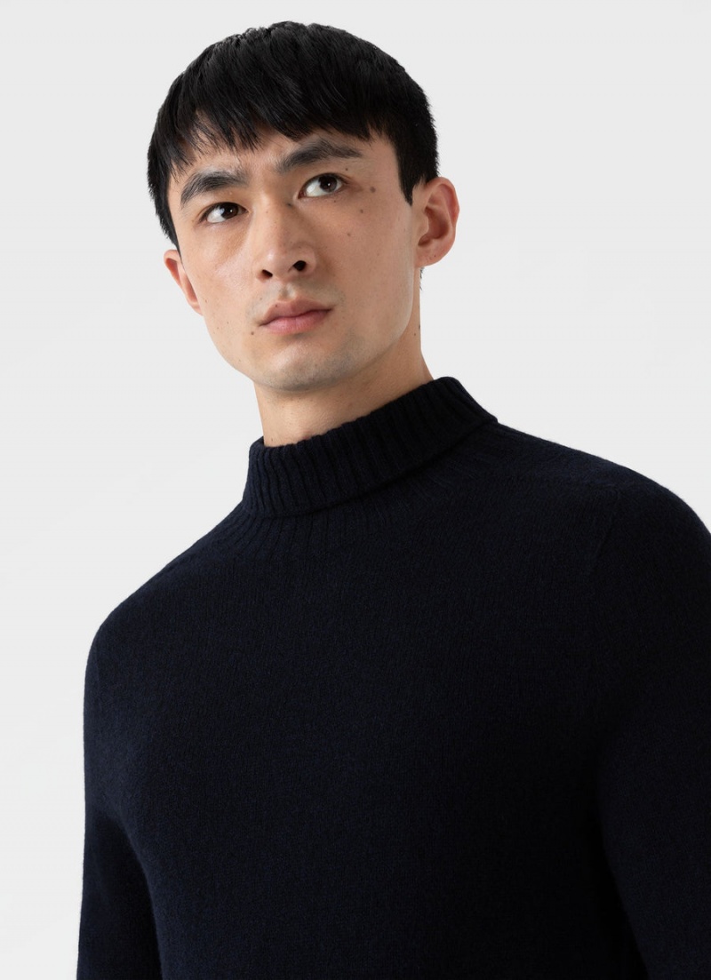 Navy Sunspel Lambswool Roll Neck | 19043-FBEX | USA