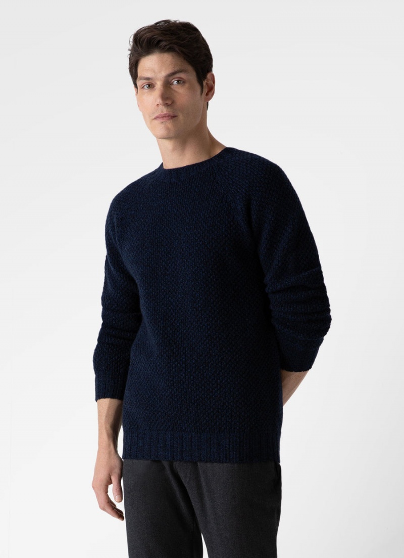 Navy Sunspel Lambswool Textured Jumper | 09173-TYGE | USA