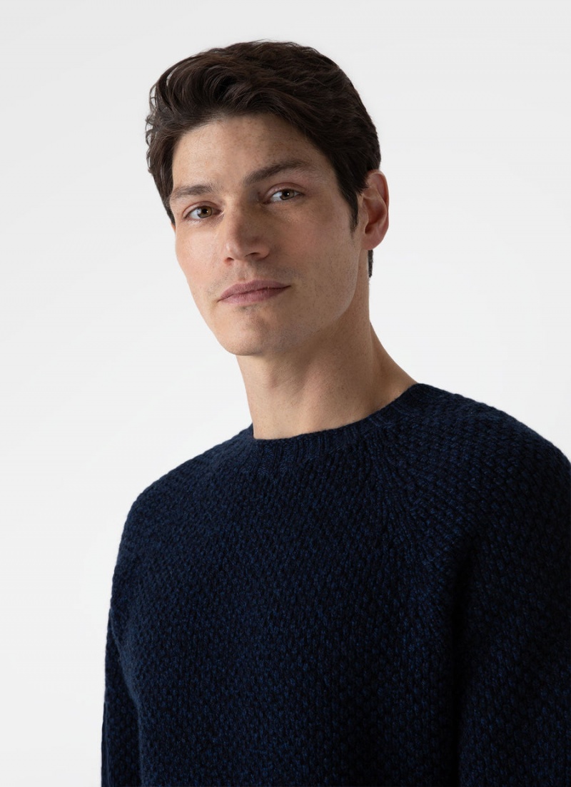 Navy Sunspel Lambswool Textured Jumper | 09173-TYGE | USA