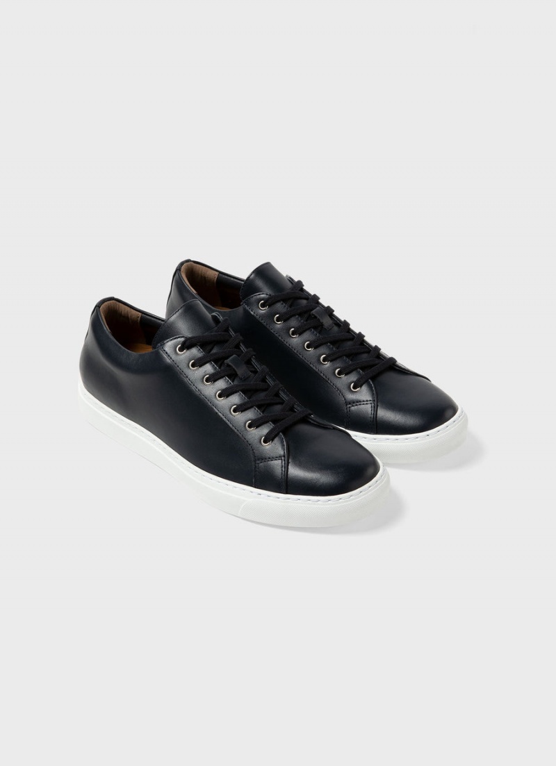 Navy Sunspel Leather Tennis Shoe | 62035-GUIP | USA