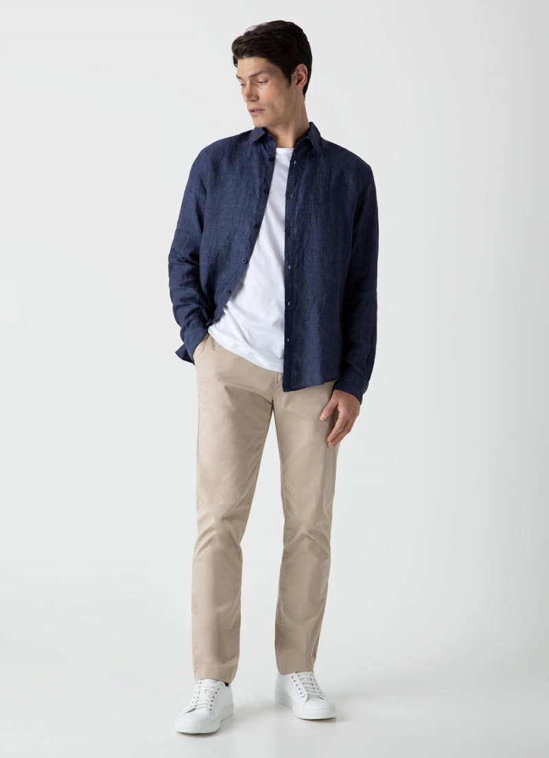 Navy Sunspel Linen Shirt | 94276-ZFUB | USA