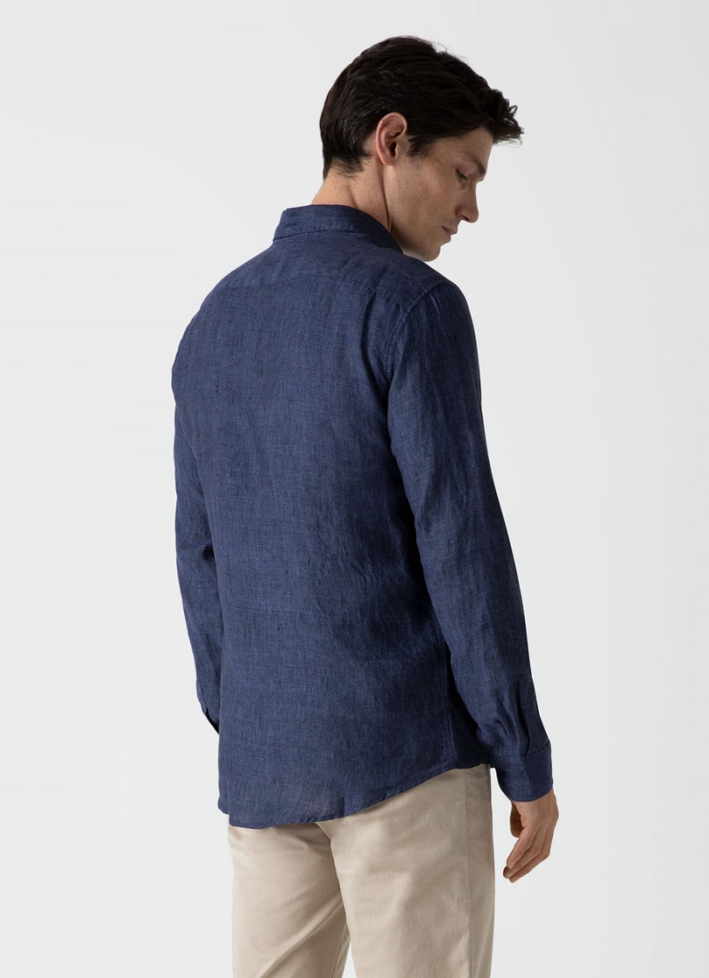 Navy Sunspel Linen Shirt | 94276-ZFUB | USA