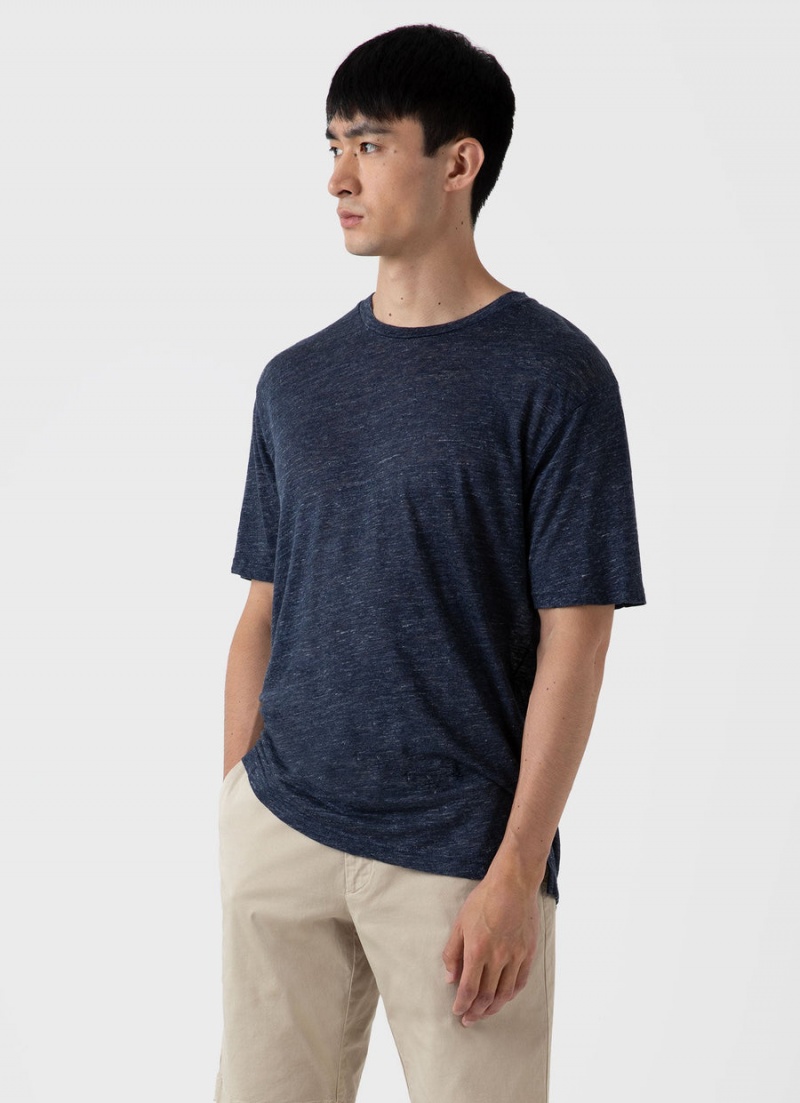 Navy Sunspel Linen T-shirt | 06439-KEUP | USA