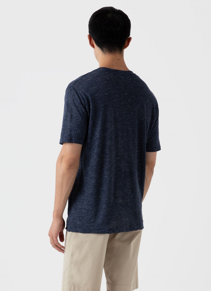 Navy Sunspel Linen T-shirt | 06439-KEUP | USA