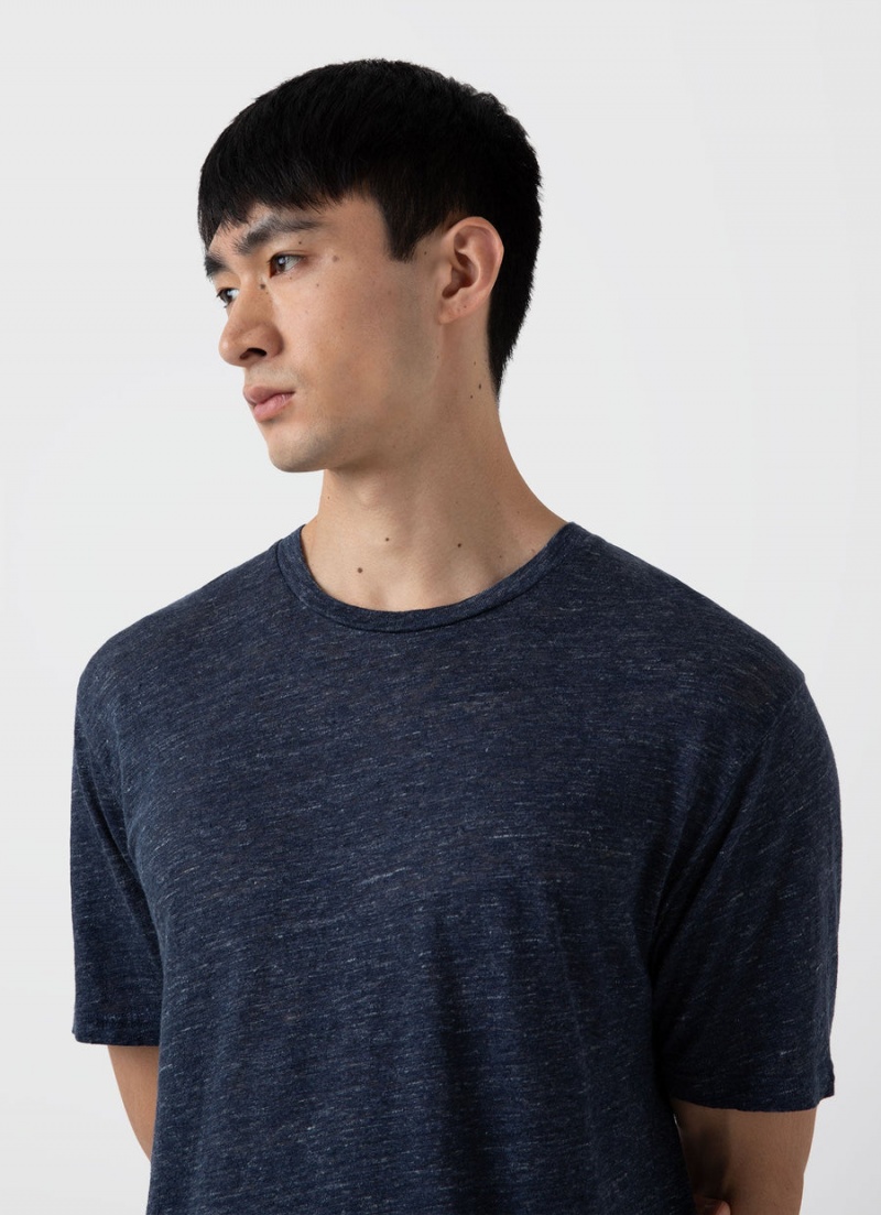 Navy Sunspel Linen T-shirt | 06439-KEUP | USA