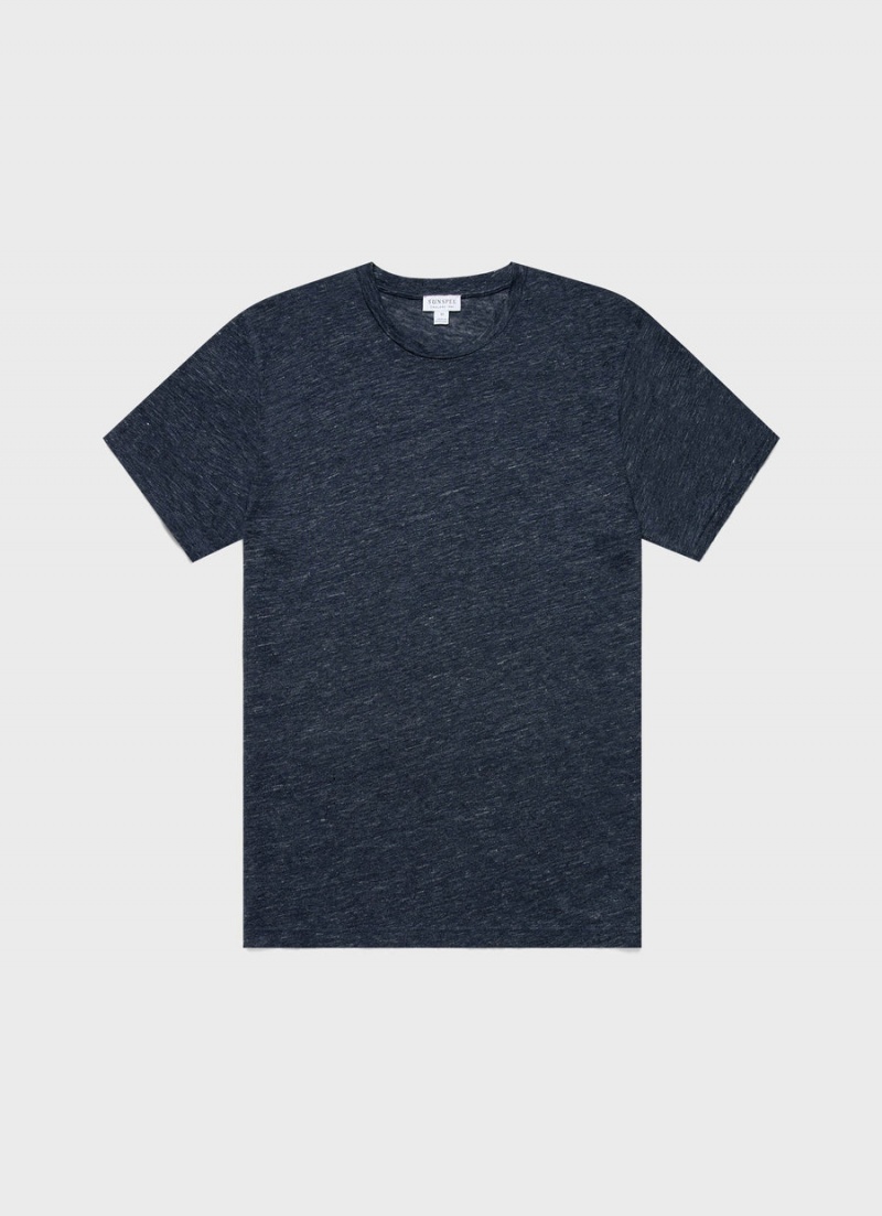 Navy Sunspel Linen T-shirt | 06439-KEUP | USA