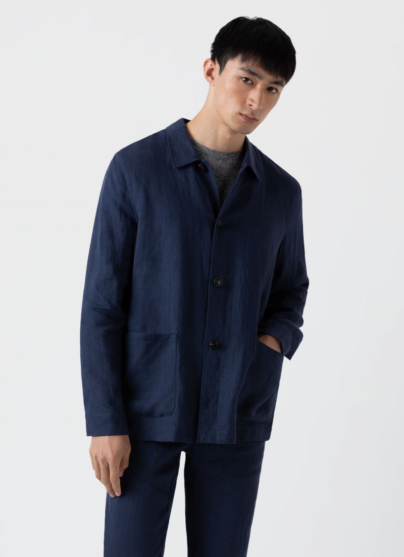 Navy Sunspel Linen Twin Pocket Jacket | 26317-PZIA | USA