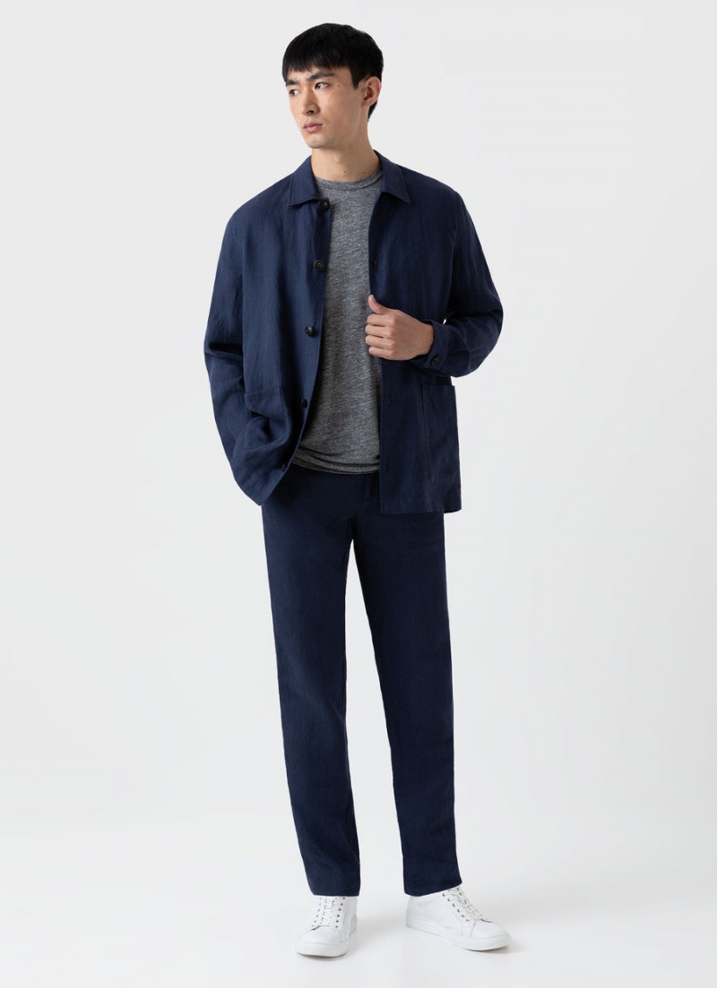 Navy Sunspel Linen Twin Pocket Jacket | 26317-PZIA | USA