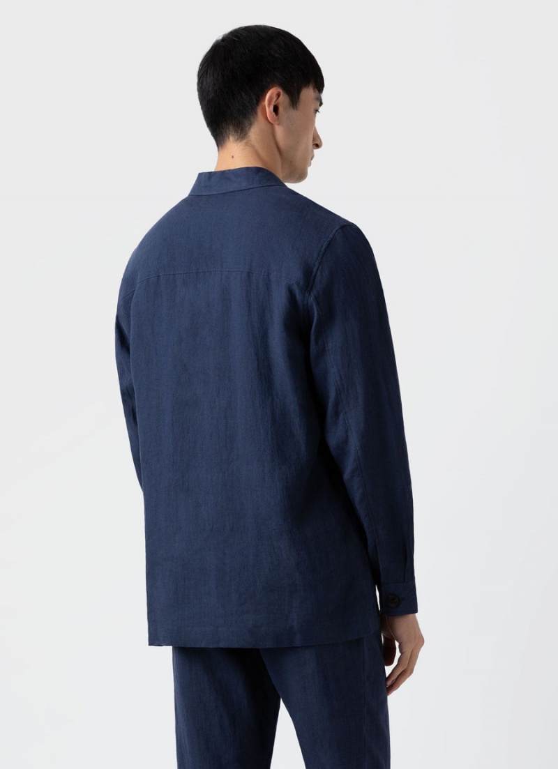 Navy Sunspel Linen Twin Pocket Jacket | 26317-PZIA | USA