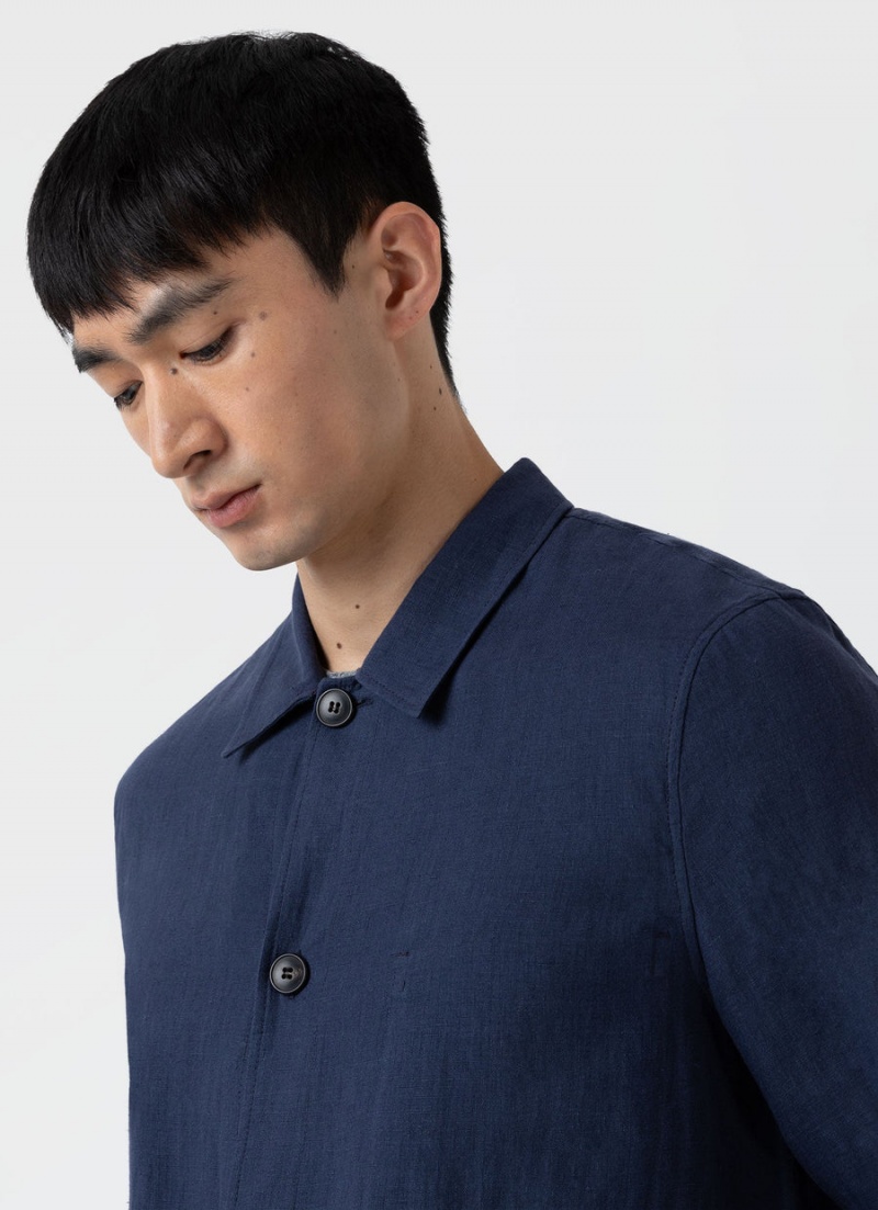 Navy Sunspel Linen Twin Pocket Jacket | 26317-PZIA | USA